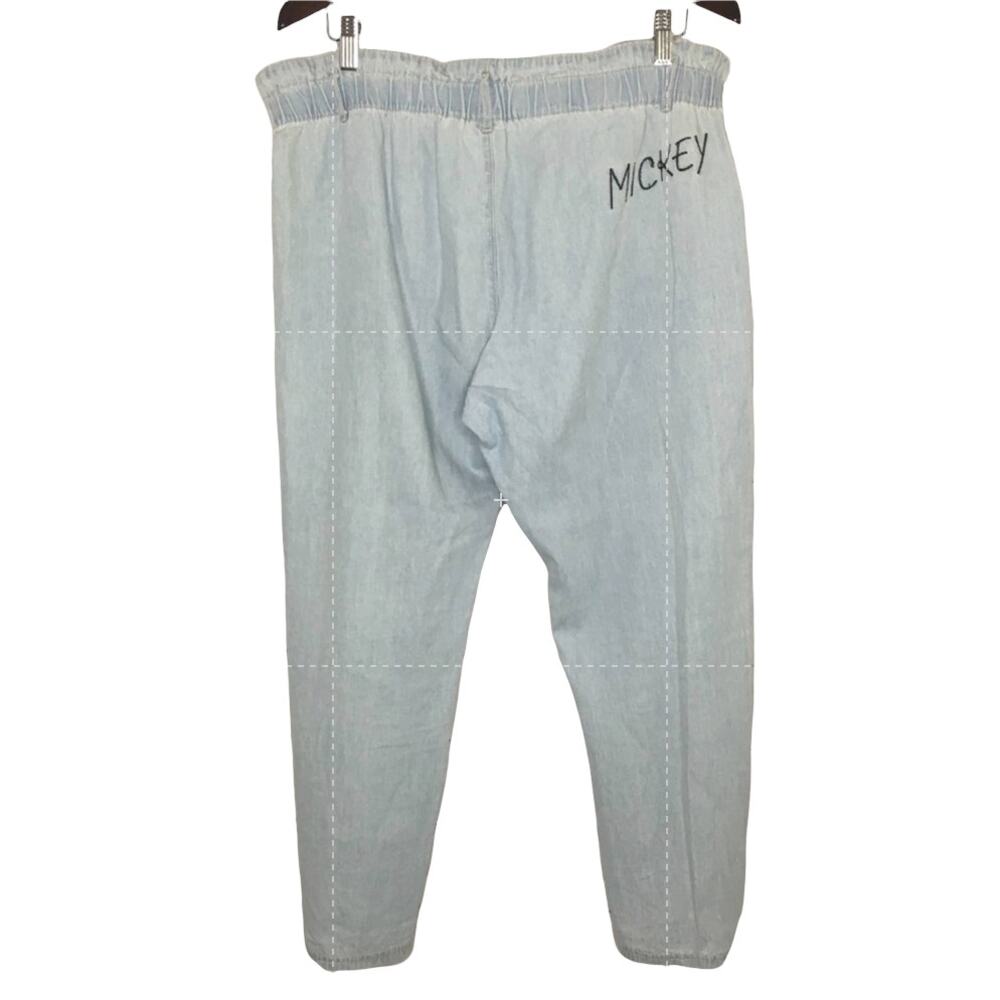 Junk Food Mickey Mouse Embroidered Chambray Cropped Paperbag Pants Size Large